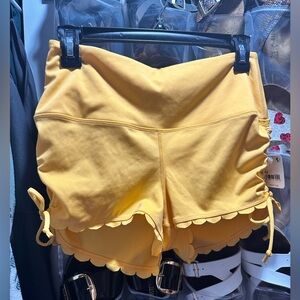 High Waist Yellow Shorts with Ruffled Hem